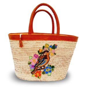 Couffin en paille motif oiseau 35 x 23 cm